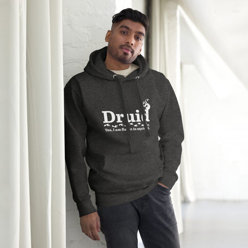 druid hoodie, worn by man - charcoal heather