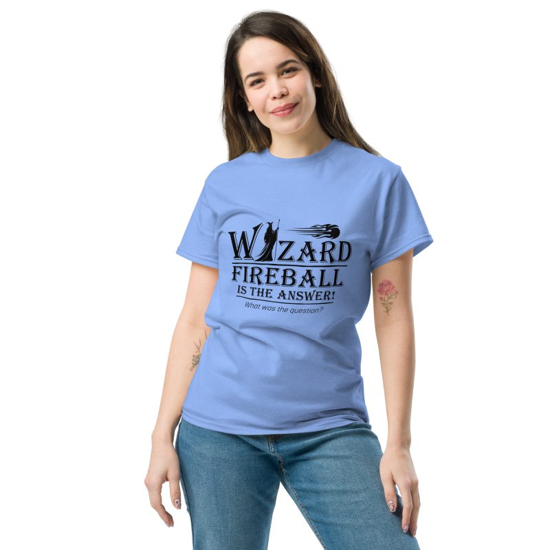 wizard t-shirt, model woman - carolina blue