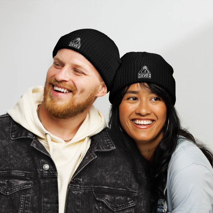 fisherman-beanie-black-front-697931136bcc6 rogue beanie, model couple - black