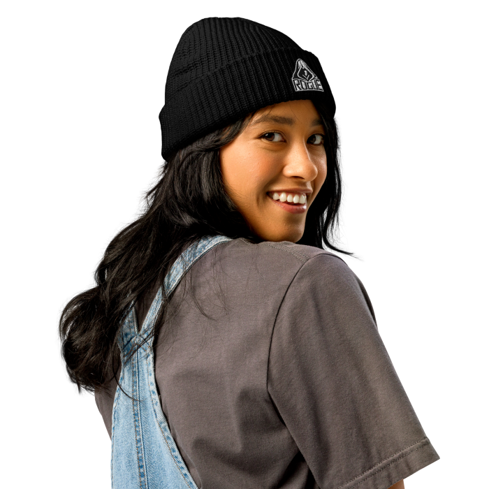 fisherman-beanie-black-right-front-697931136c305 rogue beanie, model woman - black
