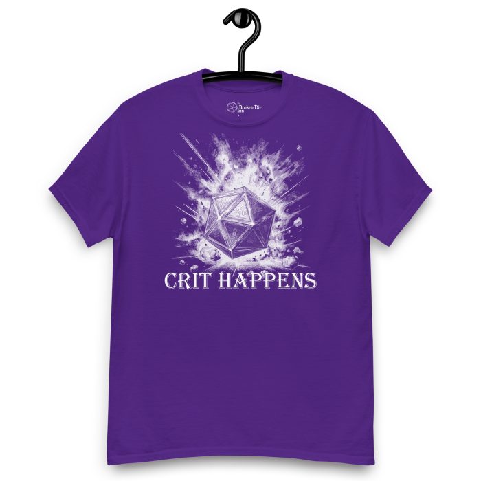 unisex-classic-tee-purple-front-6979621943269 crit happens dark tee, hanging - purple