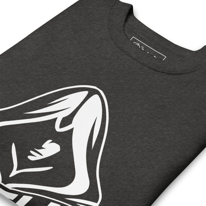 unisex-premium-sweatshirt-charcoal-heather-zoomed-in-697bc1dec32bb.jpg rogue min-maxed for mischief sweatshirt, flat fold - charcoal heather