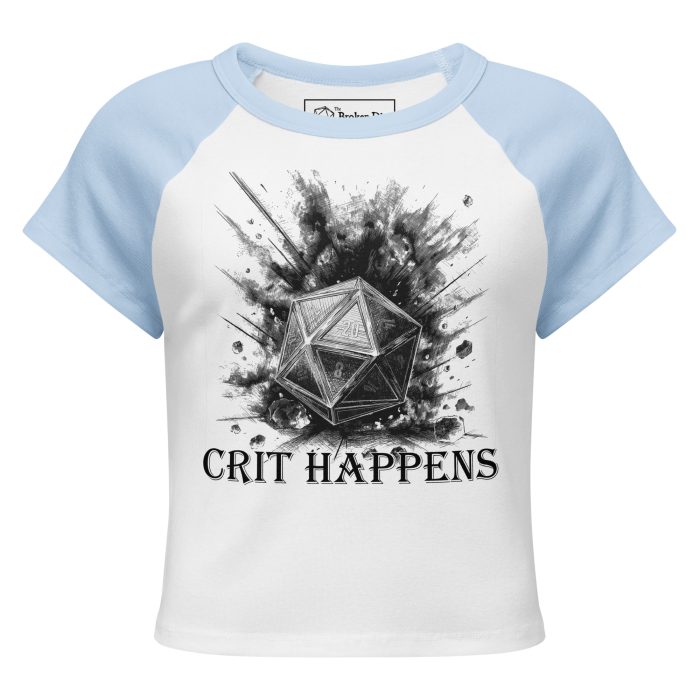crit happens women's micro rib raglan baby tee, front - white baby blue