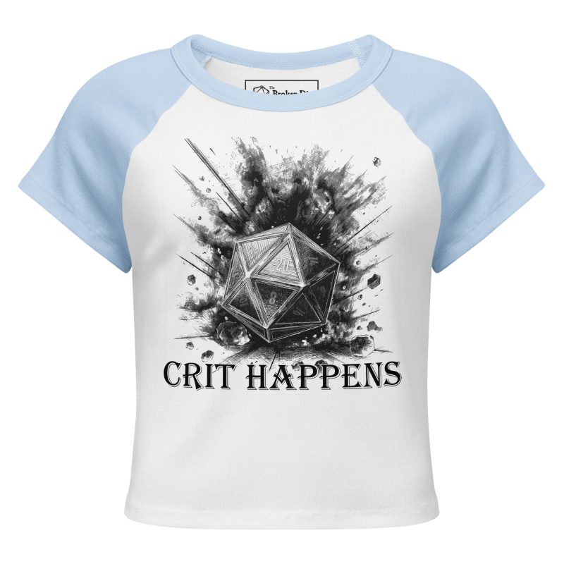 crit happens women's micro rib raglan baby tee, front - white baby blue